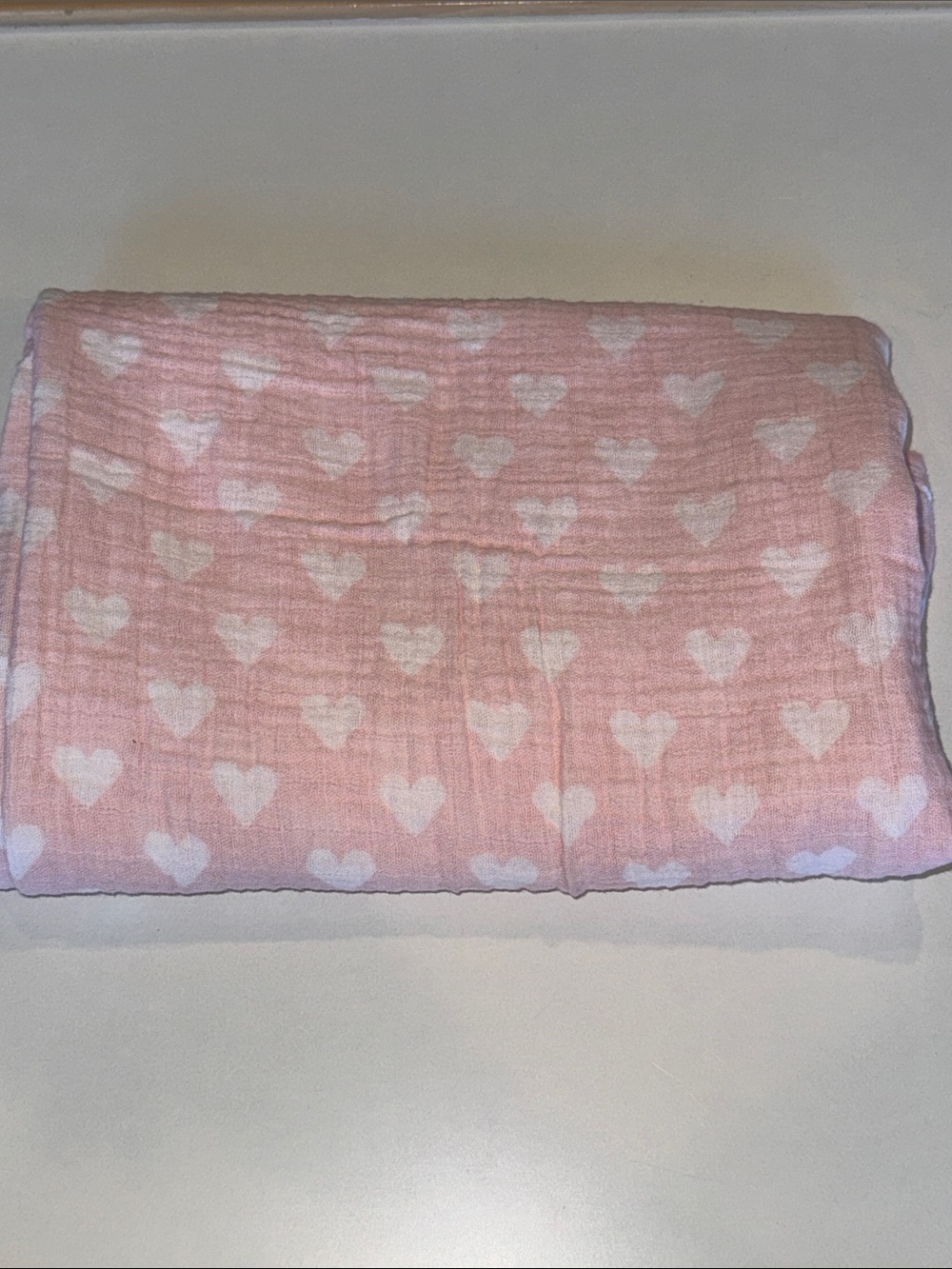 Soft Pink Heart Muslin Throw Blanket - Lightweight Baby Bedding
